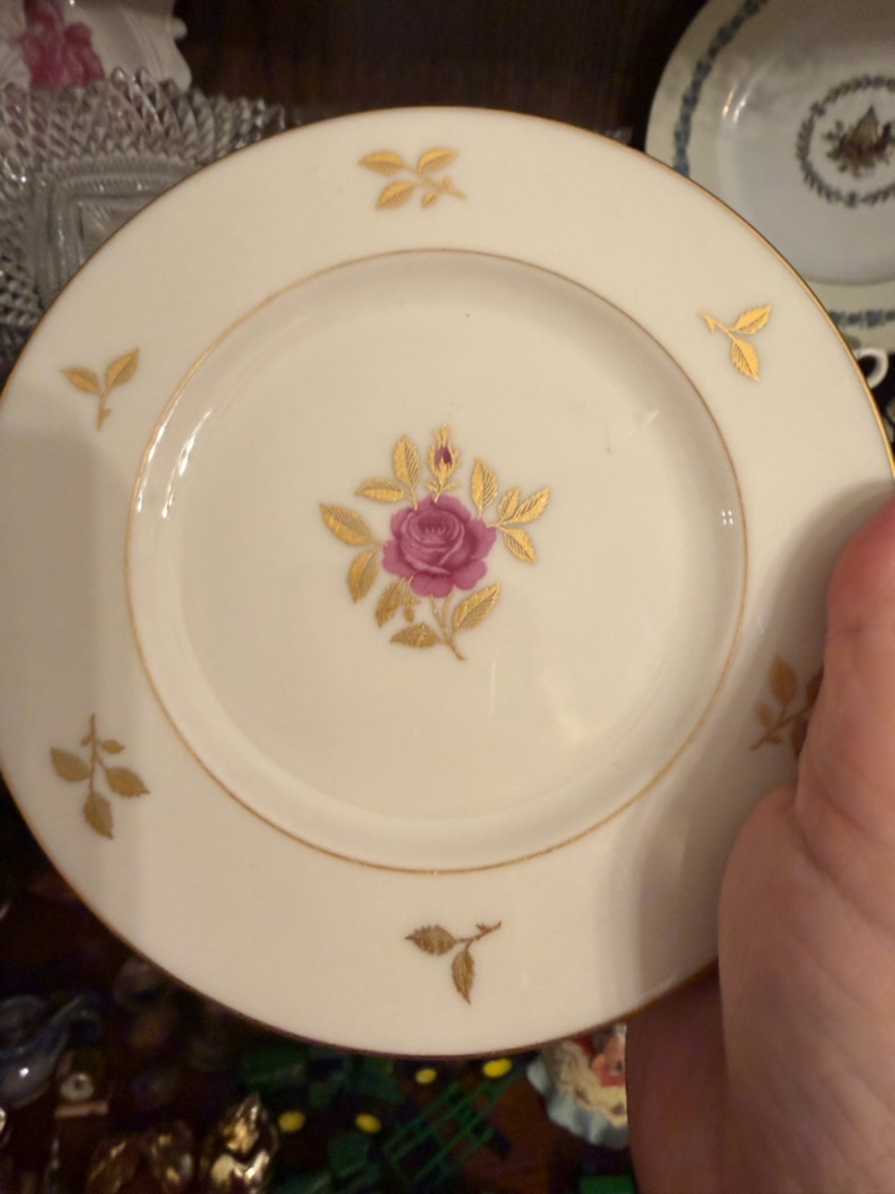 Lenox White Saucer with Pink Rose and Gold Accents
